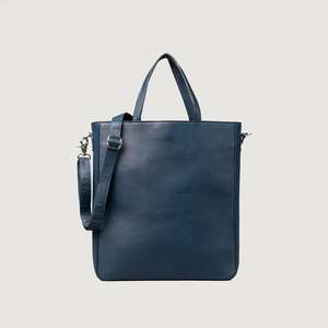 Sac fourre-tout en cuir véritable bleu nuit avec fermeture éclair solide pour femmes - Product Image 3