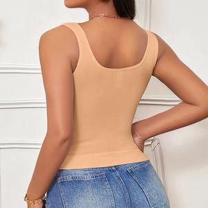 Femmes été décontracté sans manches haut court couleur unie côtelé Invisible sangle réservoir dos nu Cami Design pour grande taille - Product Image 2
