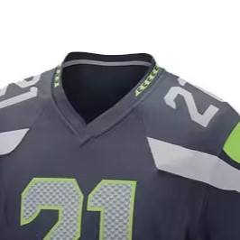 Maillot de football personnalisé grande taille bleu marine à manches courtes, col en V, respirant, avec des accents gris et vert fluo - Product Image 3