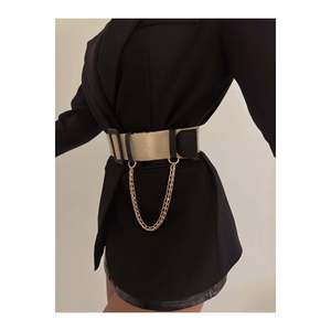 Ceinture élastique pour femme avec boucle chaîne, ceinture pour veste, ceinture pour chemise, ceinture pour robe - Noir - Product Image 5