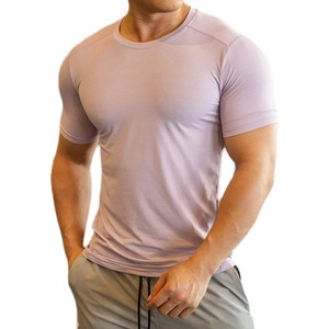 2023 camisetas deportivas de secado rápido para hombres, camisetas de manga corta para Fitness, gimnasio, correr, cuello transpirable, patrón sólido, ropa deportiva de secado rápido - Product Image 1