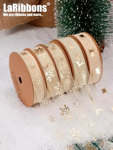Eco-Friendly Double Face Gold Foil Crown and Star Organza <b>Ribbon</b> 1-1/2 Inch for Gift Packaging - Product Image 6