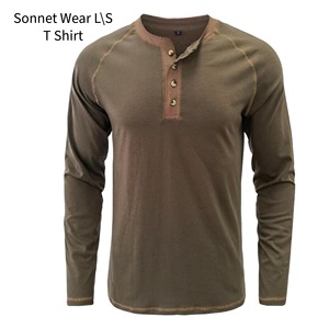 T-shirt décontracté pour homme, col rond, manches longues, coupe ajustée, grande taille, 100% coton velours lavé - Product Image 4