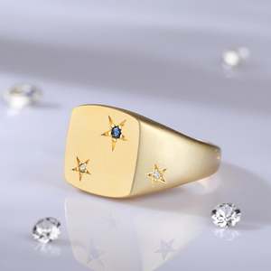 Jeulia 18K <b>Gold</b> Plated Star Square Signet <b>Ring</b>-Trendy Bezel <b>Set</b> Gemstone Statement <b>Ring</b> - Product Image 5