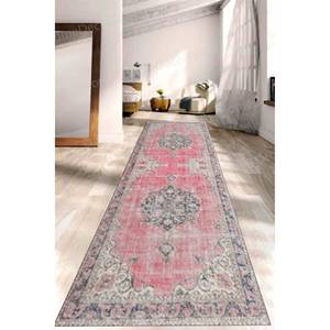 Tapis imprimé - Motif ethnique rose et noir de style turc, tapis en chenille - Product Image 5