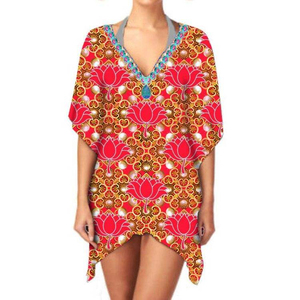 Qualité supérieure Kimono élégant léger imprimé ethnique en mousseline de soie col en V robe à manches longues pour les femmes - Product Image 2