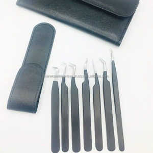 Pinces à cils en acier inoxydable noir pour extensions de cils, poignée diamant, pointe lisse à 90 degrés, antistatique avec pochette noire - Product Image 5