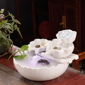Lotus blanc <span class=keywords><strong>fontaines</strong></span> de table en céramique cascade circulante créative en céramique Feng Shui salon et bureau humidificateur de bureau - Product Image 6