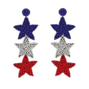 Cuentas de semillas hechas a mano, bordado de EE. UU., 1 par de pendientes de Estados Unidos, día de la independencia, señorita padre de la India, pendiente hecho a mano - Product Image 4