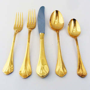 Eco-Friendly Luxury Tableware With Gold Striped Handles in Matte Gold American Style Stainless Steel Cutlery Set 5 Pcs - Product Image 5