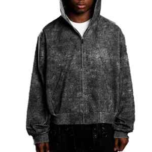 Sweat à capuche zippé surdimensionné hip hop vintage de haute qualité délavé à l'acide 100% coton pour hommes - Product Image 1