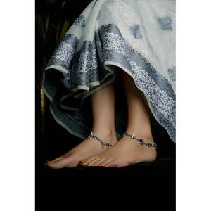 925 Silver <b>Anklet</b> with Phool Sitara Cute <b>Gold</b> Plated Payal Diamond Amethyst Set in Christian Religious Jewelry for Parties Gifts - Product Image 2