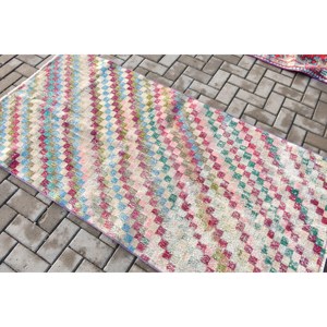 Alfombra Vintage, Alfombra Turca de 3.3x6.6 pies, Alfombra de Lana Azul Roja Ombré - Product Image 4