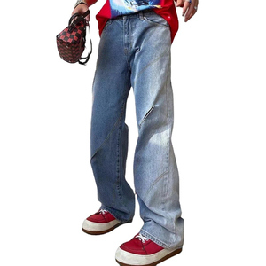 Jeans en jean grande taille respirants pour hommes pantalons coupe ajustée jeans de motard en denim droit délavé pour hommes vente en gros - Product Image 1