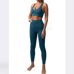 Pakistán hizo un cómodo conjunto de Yoga para mujer Patrón sólido 2 piezas Precio de venta en línea Equipo de yoga Conjunto de yoga cómodo para mujer - Product Image 5