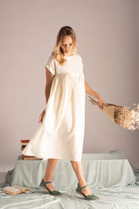 Robe courte décontractée d'été pour femmes, demi manches, à volants, mode de créateur, robe en lin - Product Image 5