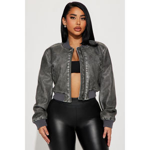 Custom Fashion High Quality Leather Sleeves Motorcycle <b>Jacket</b> Cropped Riding Leather Zippered Varsity <b>Jacket</b> for Women - Product Image 1
