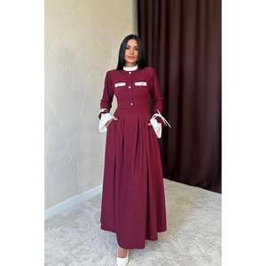 Vestidos al por Mayor con Detalles Plisados en Color Borgoña - Product Image 5