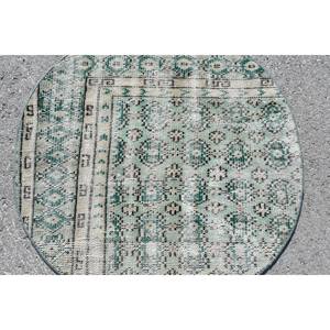 Tapis turc vintage 3x3ft laine fait à la main grande surface vert Beige Patchwork Rectangle Design pour adolescent Latex soutenu pour une utilisation dans le couloir - Product Image 5