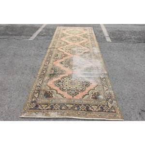 Vintage 4.5 X 12.7ft Vert Orange Tapis Turc Classique Grande Surface Rectangle Patchwork Conception Laine Matériel Latex pour Couloir - Product Image 1