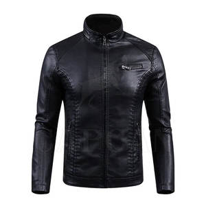 Veste en cuir décontractée coupe ajustée pour hommes, nouveauté, couleur unie, avec col montant, accessoire de style personnalisé - Product Image 1