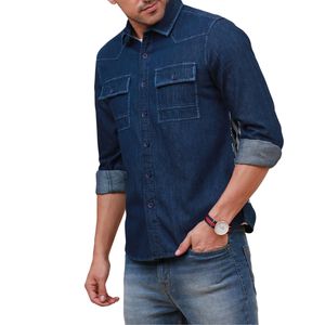 Chemise en jean classique à manches longues pour homme, respirante, 100 % coton, élégante, décontractée, boutonnée, pour le travail quotidien, l'extérieur, durable, hiver - Product Image 2