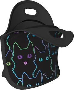 Sac à déjeuner isotherme en néoprène avec sublimation de chats mignons, petit sac fourre-tout pour enfants et adultes, fermeture éclair noire, capacité 20L/25L, réutilisable - Product Image 3