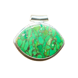 Pendentif en turquoise cuivre vert naturel, pendentif en pierre verte, argent sterling 925, pendentif artisanal, pendentif à grosse pierre - Product Image 1