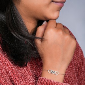 Bracelet de mariage classique en or massif 14 carats, diamant de laboratoire taille brillant, forme paix, ajustable, certifié par un tiers - Grande Vente - Product Image 4