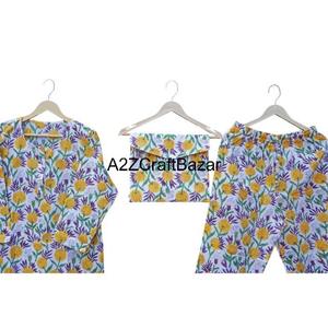Conjunto de Pijama de Verano para Mujer, Estampado Floral, 100% Algodón, Tejido de Punto Transpirable de Secado Rápido con Cierre de Cordón - Product Image 4