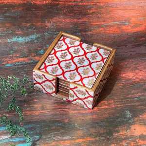 Posavasos Meena forma cuadrada uso de madera Natural Color Natural gran oferta mejor calidad posavasos de madera India 6 uds - Product Image 2