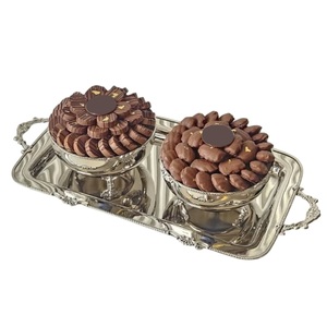 Elegant <b>White</b> Metal <b>Chocolate</b> Bowl With Gold Rim & Pedestal Stand Perfect For Wedding Party Desserts & Home Decor Display - Product Image 2