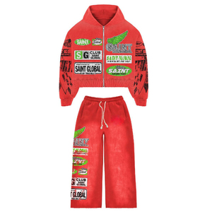 Trending Heavyweight Plus Size Chándal para hombre Custom made Logo Print Acid Wash Zip up Hoodie y Flare Sweatpants Set para hombres - Product Image 4