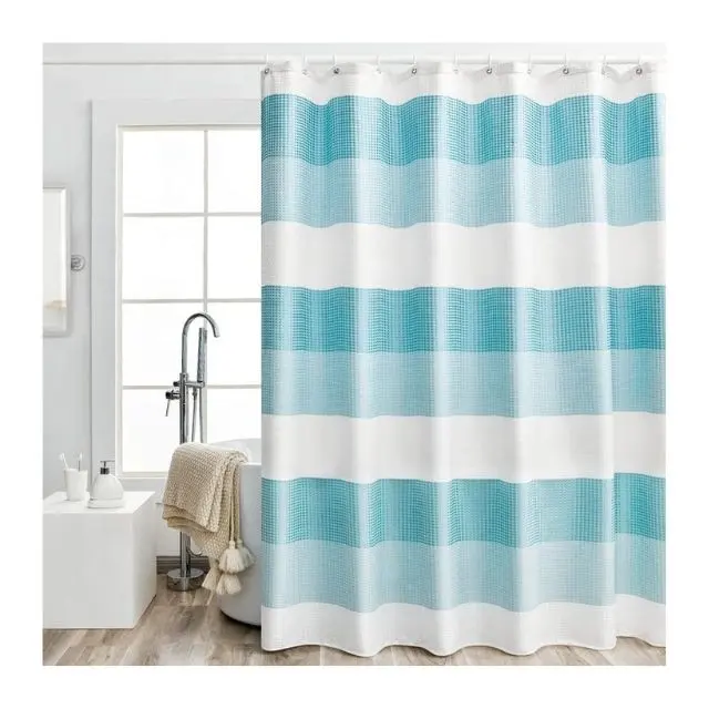 2024 estetica blu cielo colorato a righe ricamato impermeabile 72 "X72" pollici drappi con ganci tessuto bagno tenda doccia 3d