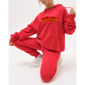 Heavyweight French Terry 100% algodón Sudadera con capucha Pantalones de chándal Conjunto de 2 piezas para mujer Logotipo impreso DTF personalizado Ecológico - Product Image 4