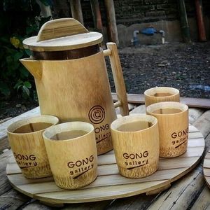 Service à thé en bois de cocotier de style nordique avec pot et plateau logo personnalisé ensembles de théière et de tasses en bois de noix de coco - Product Image 5