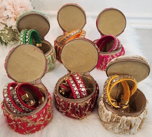 Jewelry Box with Resham Bangles Embroidery Matki shape Bangle Box, Jewelry <b>Organiser</b>, Earring Storage Box, <b>Wedding</b> Return Gift. - Product Image 1
