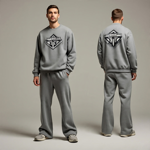 Conjunto de chándal para hombre con sudadera pulóver o logotipo personalizado en color sólido y con pantalón acampanado ropa deportiva de dos piezas para fitness - Product Image 4