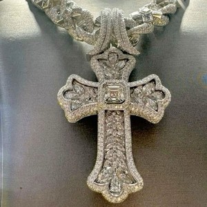 Pendentifs et breloques de luxe hip-hop entièrement sertis, forme fleur, croix, or rose, plaqué or, diamant, pendentif religieux pour hommes et femmes - Product Image 6