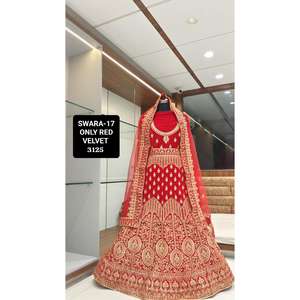 Lourd Kurti Lehenga Choli Style Indien Velours Broderie De Mariée Lehenga Avec Peplum Blouse De L'Inde - Product Image 4