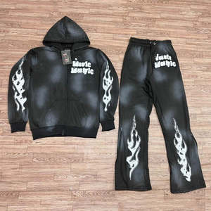 Pantalones de chándal de algodón 100%, conjunto de Sudadera con capucha Premium, logotipo personalizado, parche desgastado por el sol, cremallera a prueba de viento, calidad de talla grande, Verano - Product Image 3