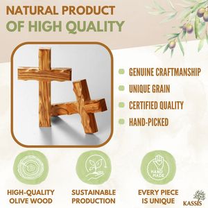 Cruz de Pared Cristiana Hecha a Mano de Madera de Olivo Ondulada de 20 cm, Diseño Art Deco, Regalo Religioso para Pascua, Belén, Kassis, Hogar - Product Image 2