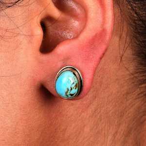 Kingman Turquoise Stud Boucles d'oreilles en argent sterling Boho Artisan Jewelry - Product Image 6