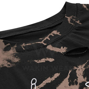 เสื้อยืดผู้หญิงลายกะโหลกนิ้วทำมือใหม่ล่าสุดระบายอากาศได้ดีเสื้อครอปแขนสั้นมีรอยขาด - Product Image 3