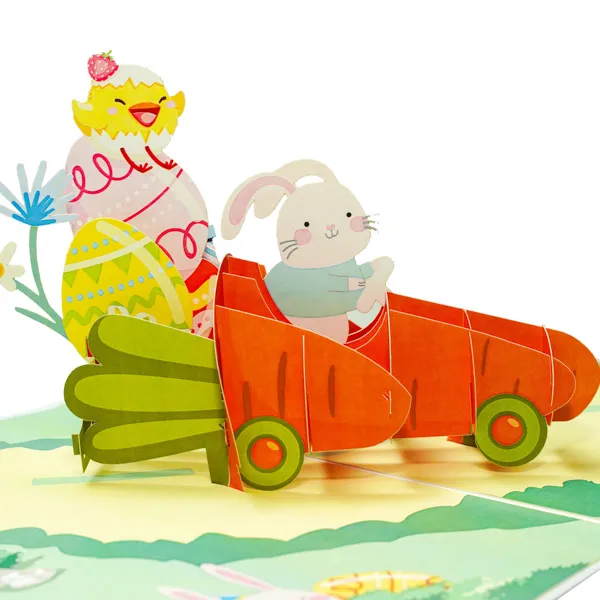 Kiricard 3d Pop-Up Wenskaarten Vietnamese Nieuw Ontwerp Handwerk Kaart Mooie Bunny In De Wortel Auto Kaarten Voor Kinderen