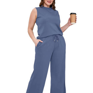 Algodón Poliéster vintage lavado liso Fabricantes al aire libre esencial Pullover básicos Fleece algodón mezclado 2 piezas conjunto mujeres - Product Image 2