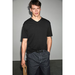 Camiseta Negra de Cuello en V para Hombre, 100% Algodón Suave, Marca <span class=keywords><strong>ALMER</strong></span> - Product Image 3