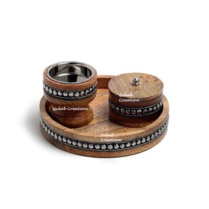 Juego de quemador de incienso de resina de madera redonda, bandeja con tapa dorada, soporte decorativo Bakhoor Mubkhar para difusor de aromaterapia de fragancia para el hogar - Product Image 2