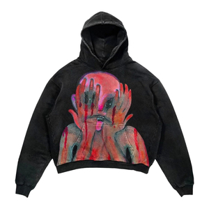 Sudadera con capucha de cuello redondo de felpa francesa de 500 GSM, personalizada, lavada, estilo vintage, con efecto desgastado por el sol, transpirable, de secado rápido, con estampado gráfico, Colección Invierno 2025 - Product Image 3