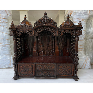 Templo Hindú Pooja Ghar de Madera de Teca con Acabado en Nogal, Tallado a Mano por DST Exports, Swami Narayan Mandir, Precio de Fábrica, Gran Venta en Australia - Product Image 1